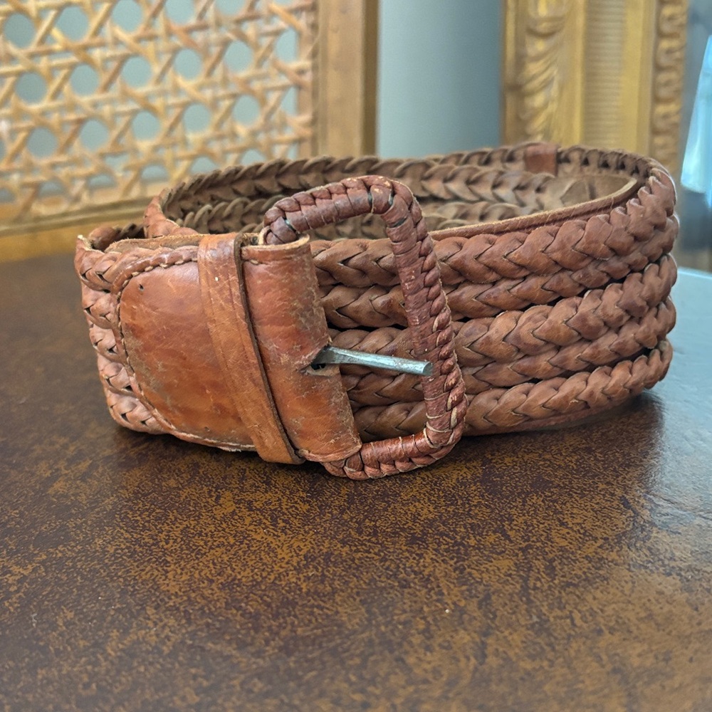 Vintage Braided brown Leather Belt for Women